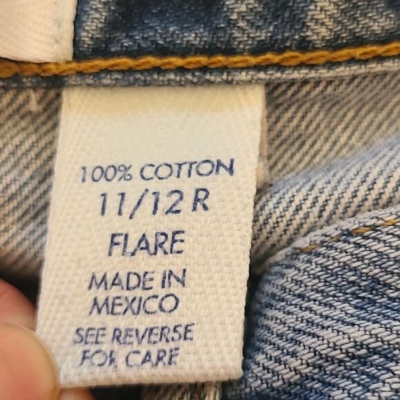 90s Express Bleus High Rise Medium wash Blue Flare Wide Leg Jeans Size 11/12 - Picture 10 of 14